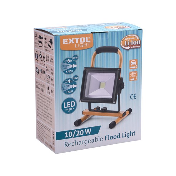 Svietidlo nabíjateľné LED, 20W, 1400lm, 11,1V Li-ion, 4400mAh, IP65, 12+230V