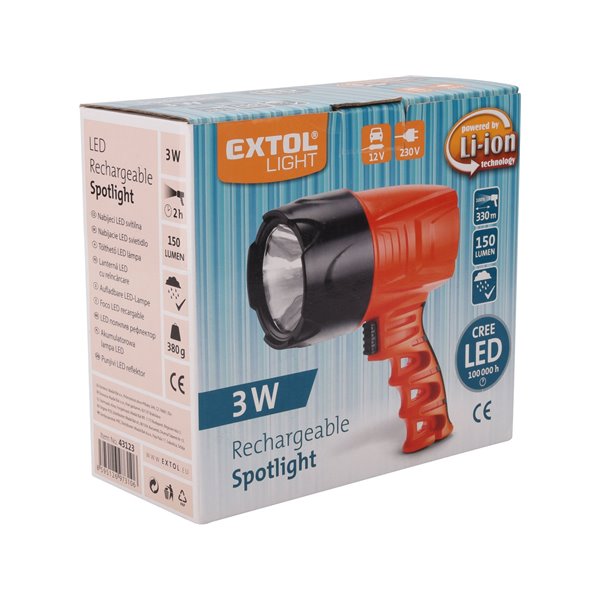 Svietidlo nabíjateľné 3W CREE LED, 150lm, 3.7V Li-ion 1,5Ah, max. dosvit 330m