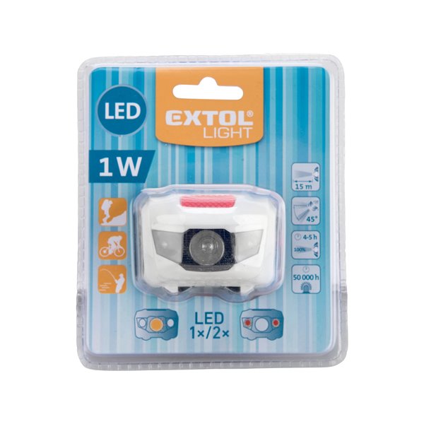 Čelovka 1W + 2LED, 4 režimy svietenia, max. dosvit 15m, ABS plast, EXTOL LIGHT