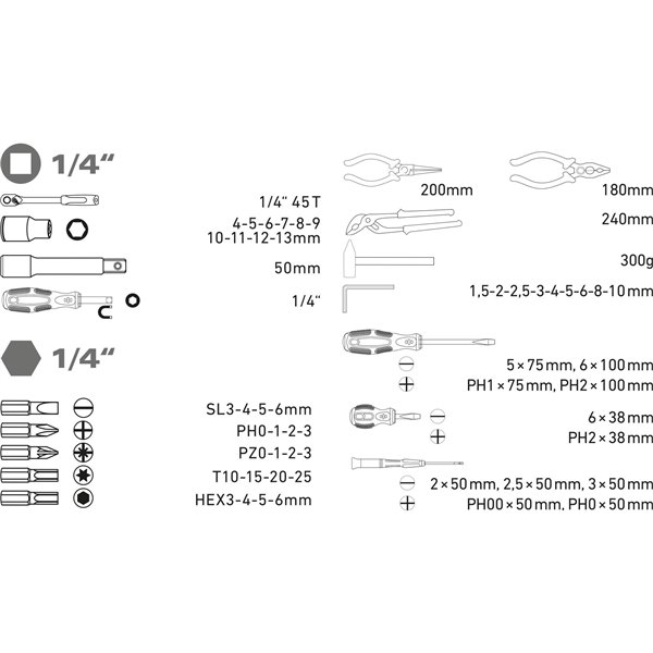 Sada náradia, 57-dielna, CrV, EXTOL CRAFT