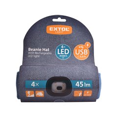 Čiapka modrá s čelovým svetlom, LED 4x45lm, 300mAh Li-ion, EXTOL LIGHT