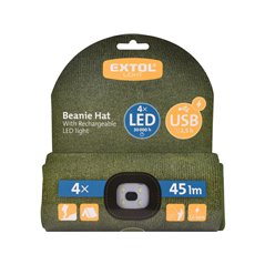 Čiapka zelená s čelovým svetlom, LED 4x45lm, 300mAh Li-ion, EXTOL LIGHT