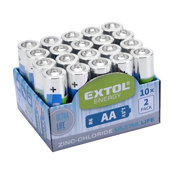 Batéria zink-chloridová 20ks, 1,5V, typ AA, EXTOL ENERGY