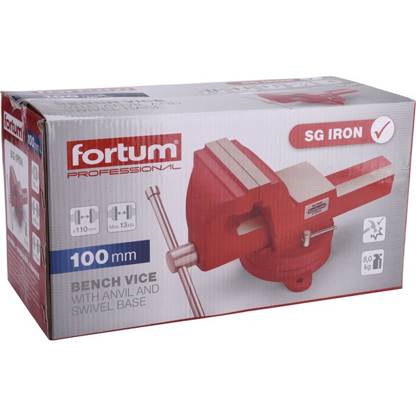 Zverák otočný 100mm s kovadlinou, SG Iron, FORTUM