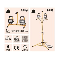 Svietidlo LED so stojanom, 2x10W LED, svietivosť 2x800 lúmenov, EXTOL LIGHT