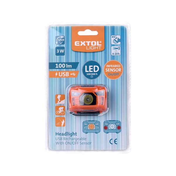 Čelovka akumulátorová 3W LED, 3,7V/1,2Ah Li-ion, nabíjanie cez USB, EXTOL LIGHT