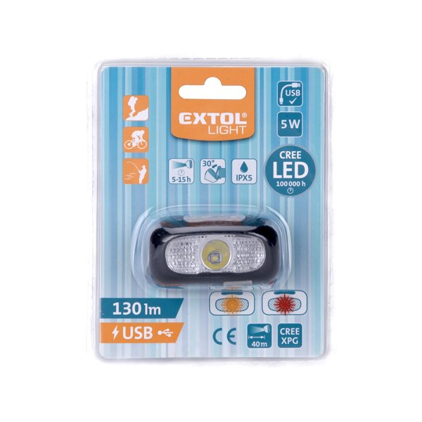 Čelovka akumulátorová 5W CREE LED, 3,7V/1Ah Li-ion, nabíjanie cez USB, EXTOL LIGHT