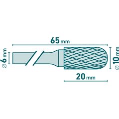 Fréza karbidová valcová, pologuľaté čelo, pr.10mm, EXTOL INDUSTRIAL