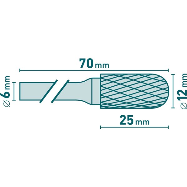 Fréza karbidová valcová, pologuľaté čelo, pr.12mm, EXTOL INDUSTRIAL