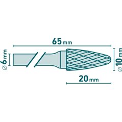 Fréza karbidová konvexná, pologuľaté čelo, pr.10mm, EXTOL INDUSTRIAL