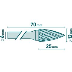 Fréza karbidová konvexná špicatá, pr.12mm, EXTOL INDUSTRIAL