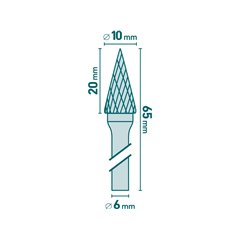 Fréza karbidová kónická špicatá, pr.10mm, EXTOL INDUSTRIAL