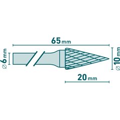 Fréza karbidová kónická špicatá, pr.10mm, EXTOL INDUSTRIAL