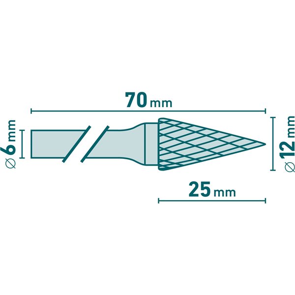 Fréza karbidová kónická špicatá, pr.12mm, EXTOL INDUSTRIAL