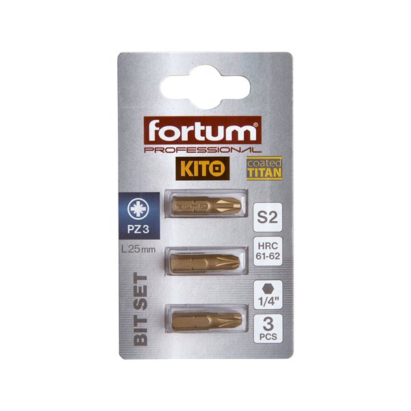 Bit krížový 3ks, PZ 3x25mm, S2, FORTUM