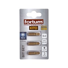 Bit krížový 3ks, PZ 3x25mm, S2, FORTUM