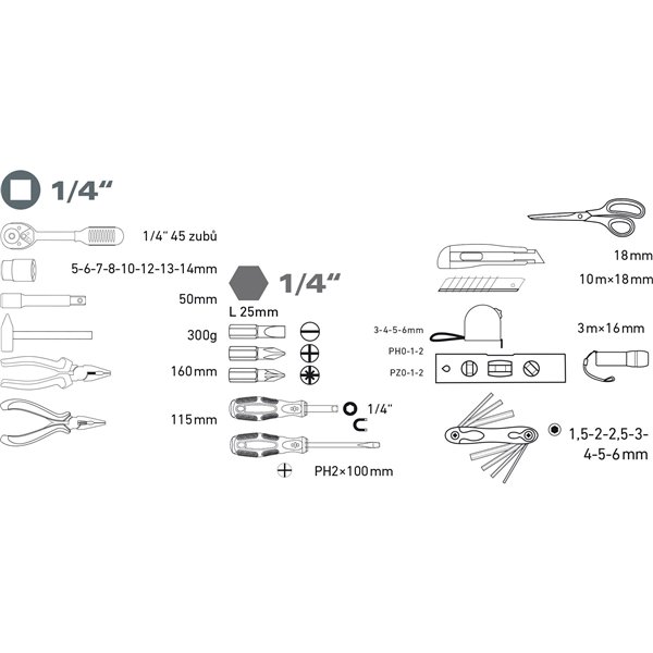 Sada náradia 47-dielna, CrV, EXTOL LADY