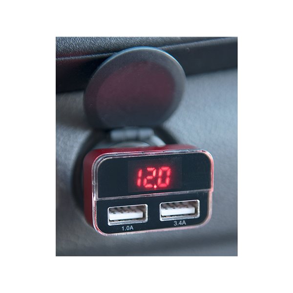 Nabíjačka USB do auta, 12-24V, výstup 5V/3,1A, 2xUSB, LCD, 12V/24V, 2xUSB (1A/5W, 3,4A/17W), LCD, úč