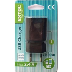 Nabíjačka USB, 100-240V, výstup 5V/2,4, 100-240V, 1xUSB (2,4A/12W), EXTOL ENERGY