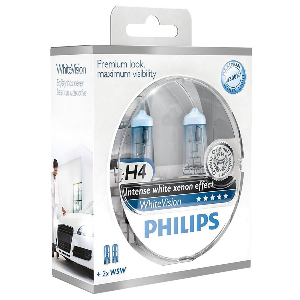 Philips White Vision H4 + W5W 12V DUO