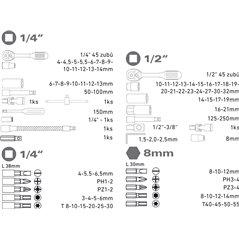 Sada nástrčných a zástrčných kľúčov, 94-dielna, CrV, EXTOL PREMIUM