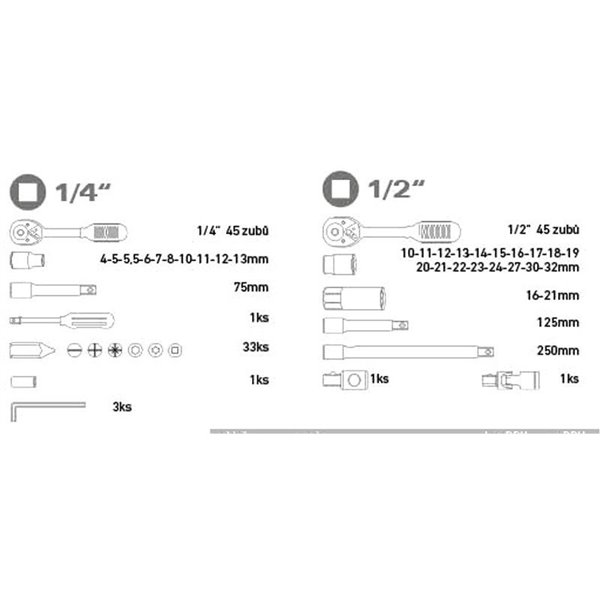 Sada nástrčných kľúčov, 75-dielna, EXTOL PREMIUM