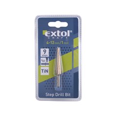 Vrták stupňovitý TiN, 4-12mm, stupňovanie 1mm, 9 otvorov, EXTOL CRAFT