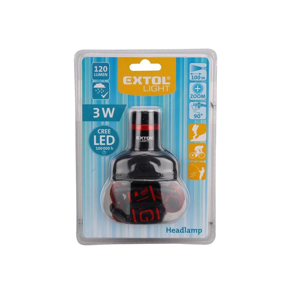 Čelovka 3W CREE LED so ZOOM funkciou, 3 režimy svietenia, hliník a ABS plast, EXTOL LIGHT