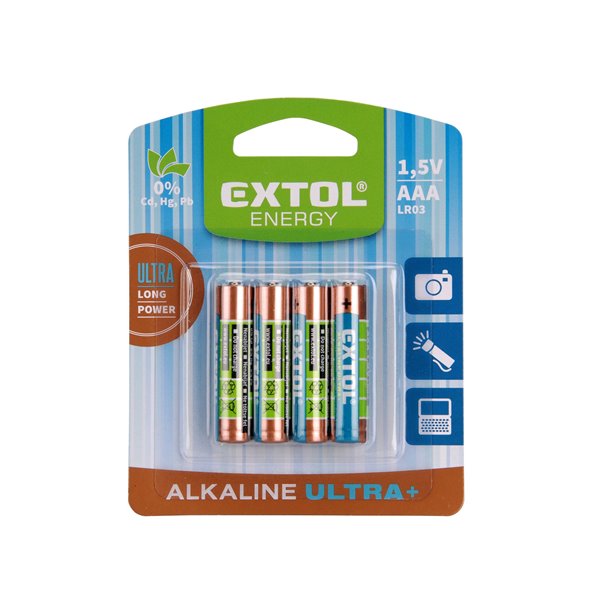 Batéria alkalická 4ks, 1,5V, typ AAA, EXTOL ENERGY