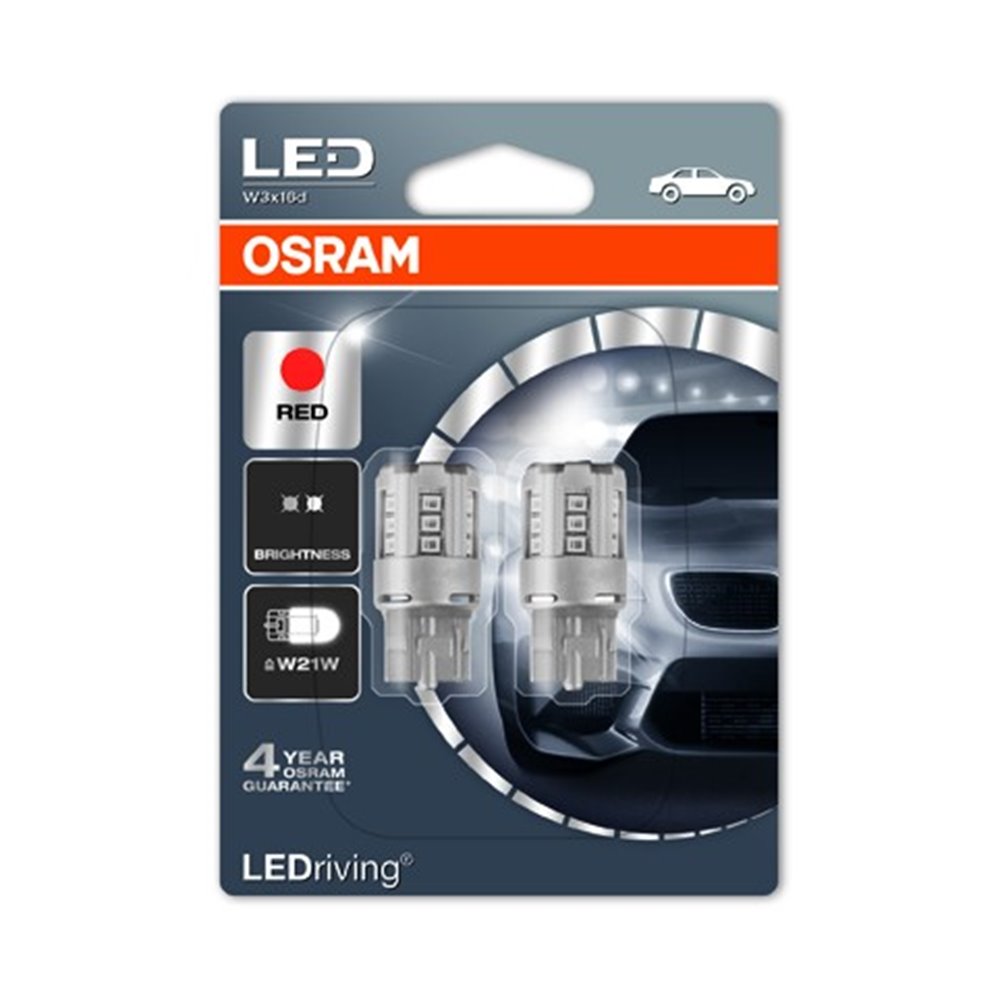 OSRAM LEDriving® 7705R-02B  12V W3x16d W21W (T20 SC) Red