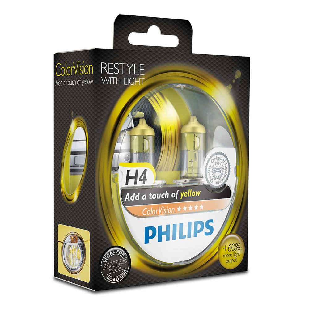 Philips H4 ColorVision Yellow 12V60/55W P43t-38 S2
